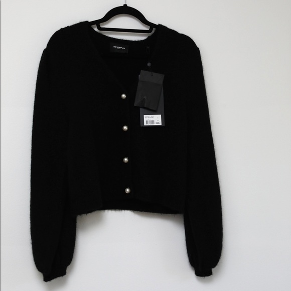 NWT The Kooples faux pearl button, balloon sleeve black cardigan. - Picture 4 of 5